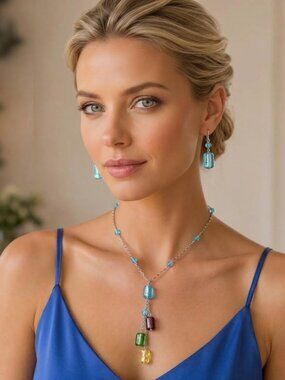Murano Multi Colour Bead necklace earring set
